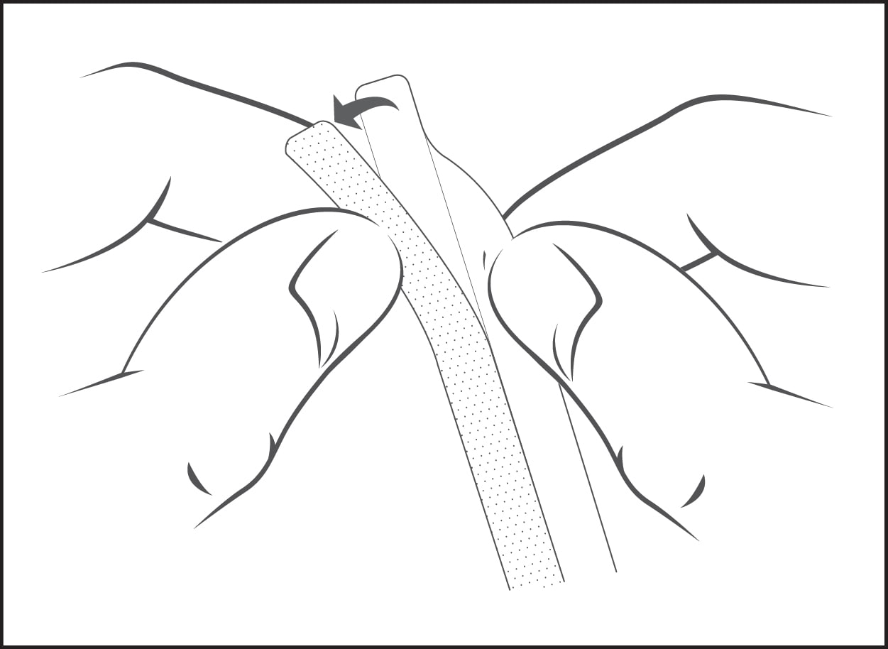 Illustration showing how to peel slide mount tabs