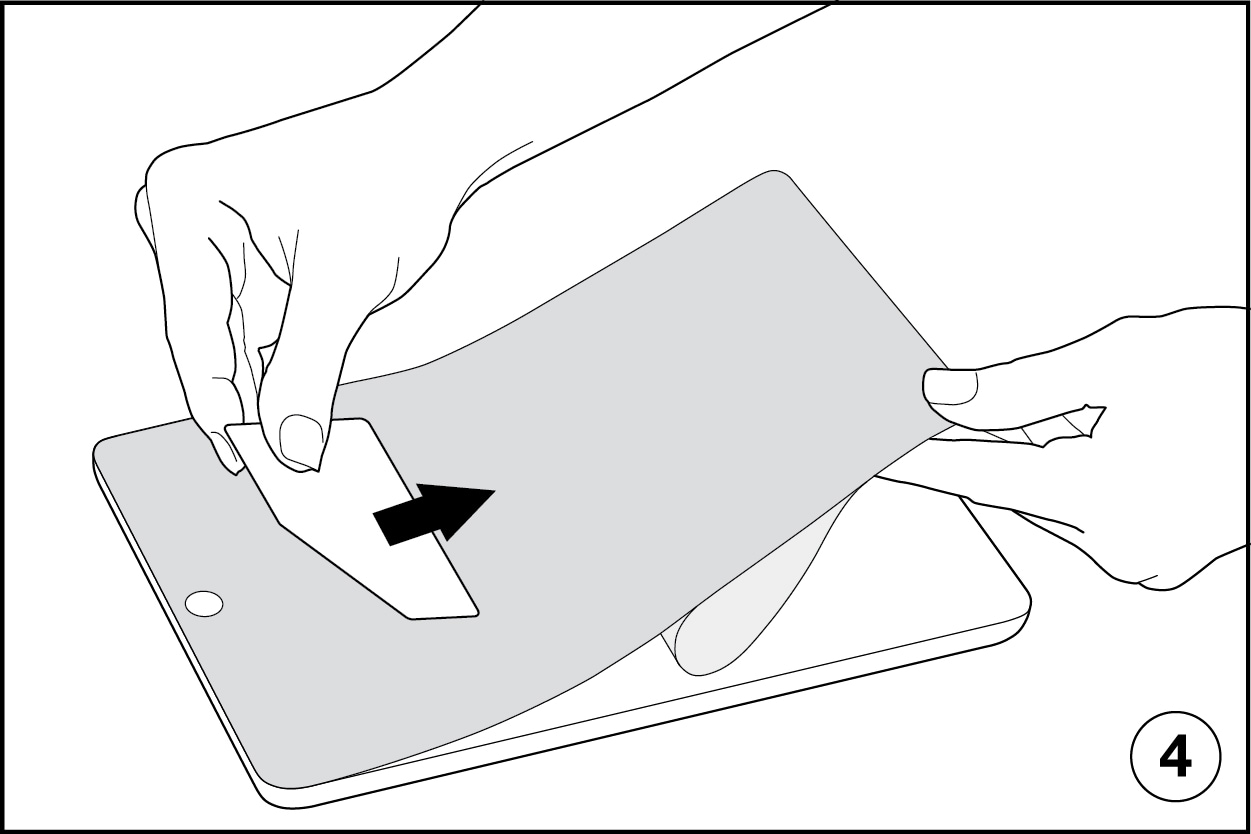 Illustration of applicator pressing down to attach screen protector to device