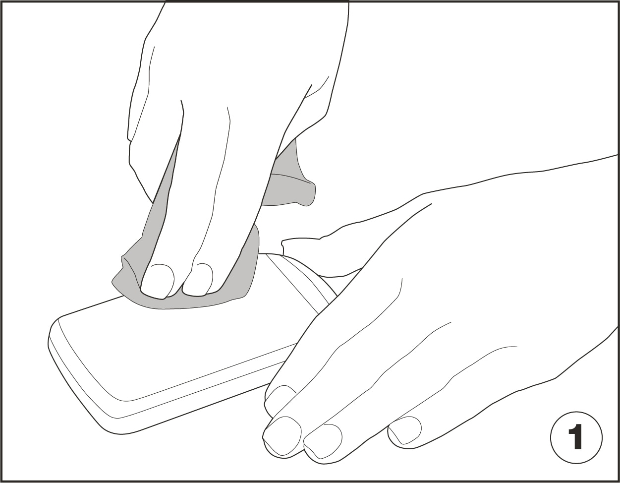 Illustration showing how to wipe smartphone screen with microfiber cloth