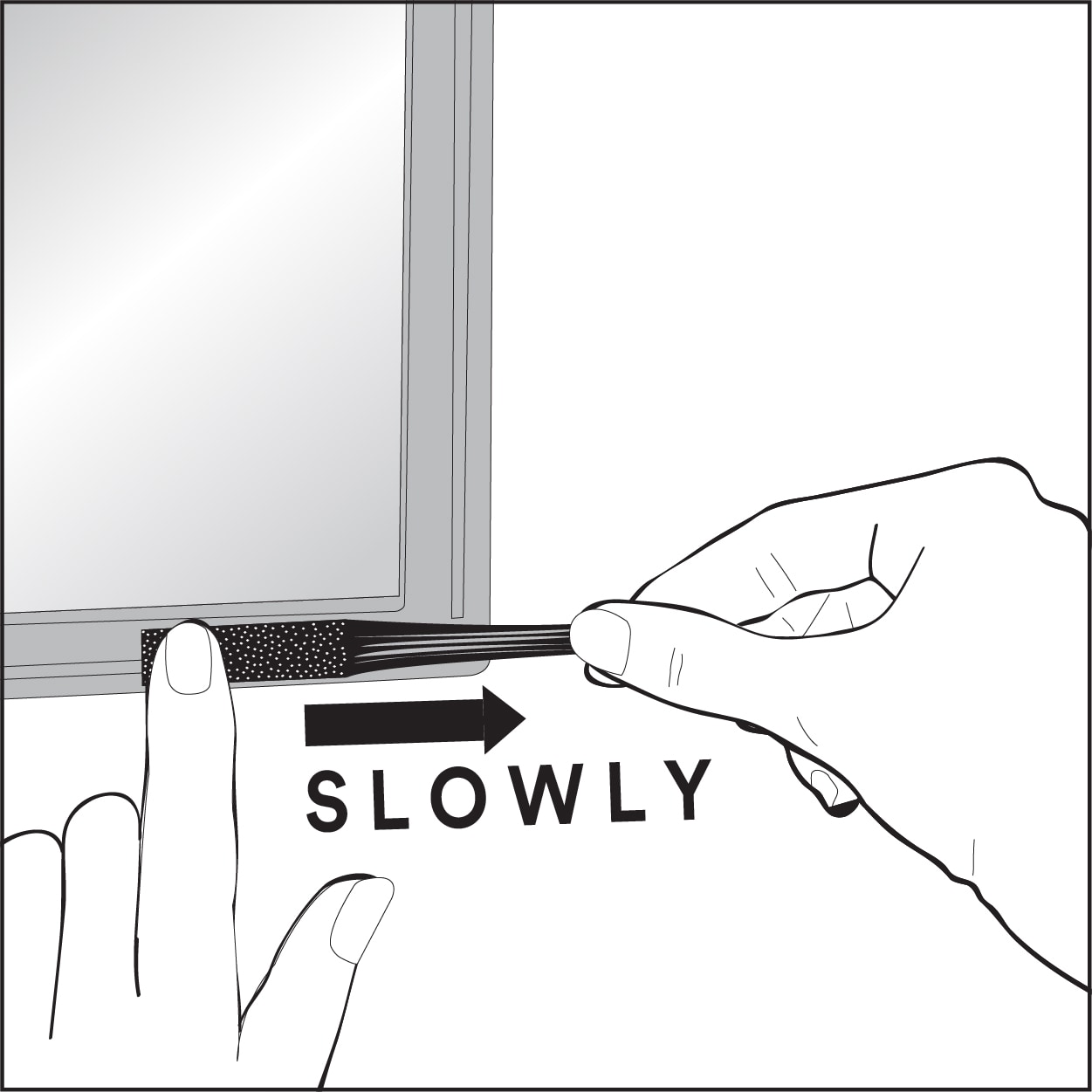 Illustration showing how to slowly remove Command Strips