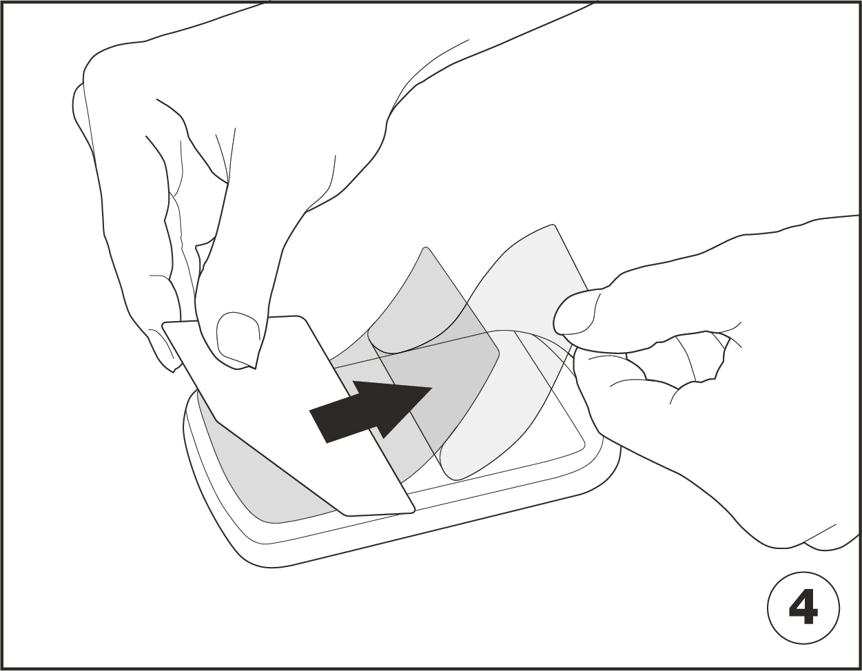 Illustration of applicator pressing down to attach screen protector to device