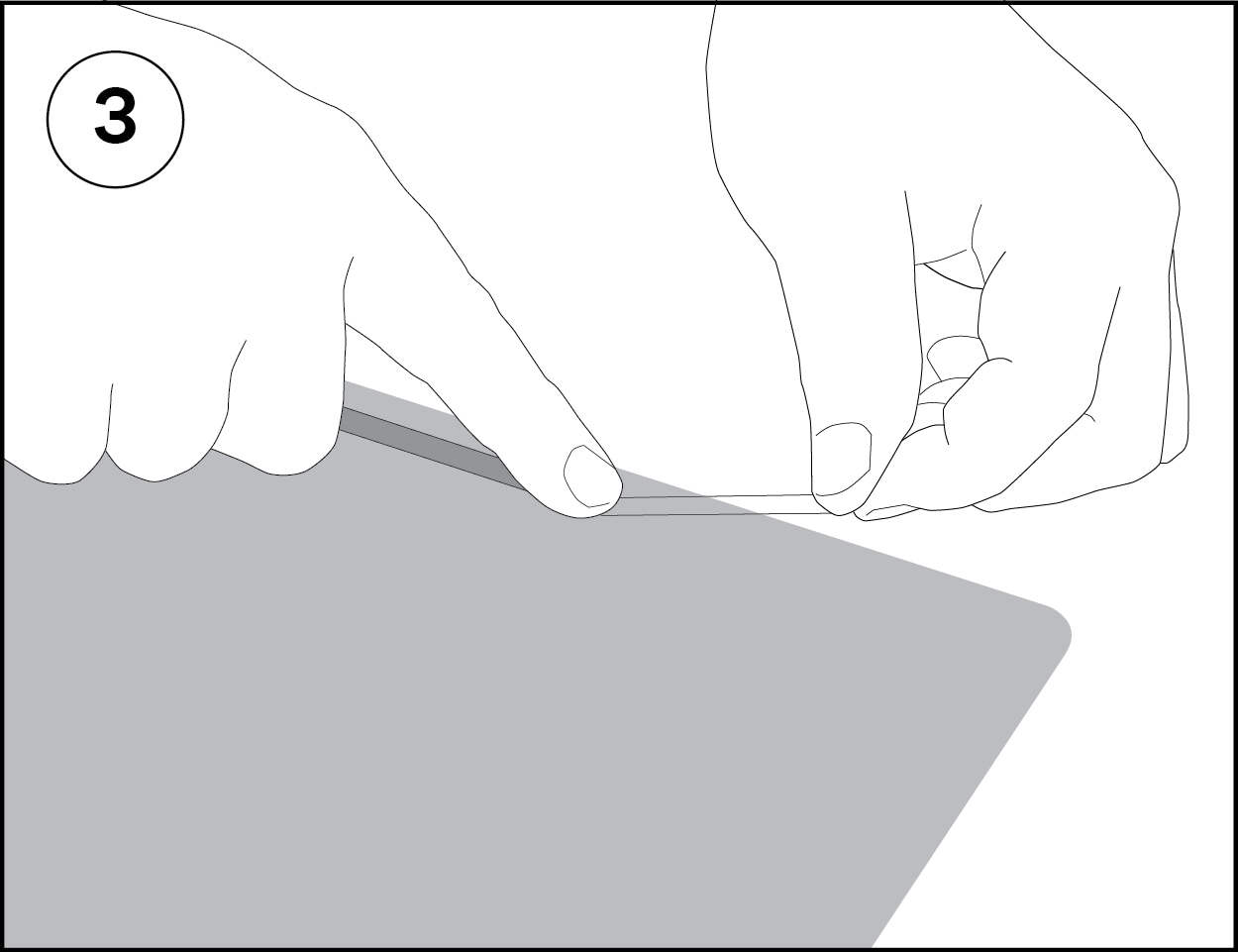 Illustration of attachment strip applying to privacy filter by pressing