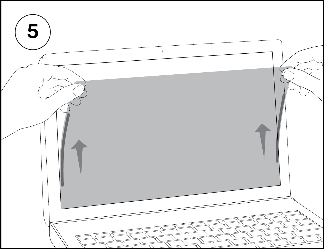 Illustration of a privacy filter attaching to screen by attachment strips