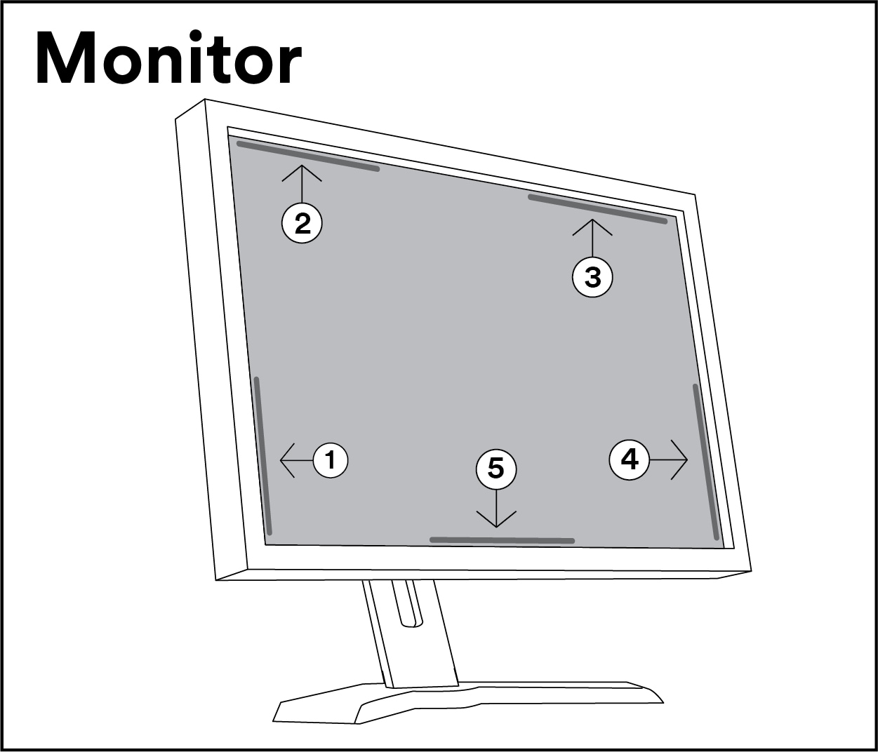 Illustration of attachment strips on a privacy filter for monitors