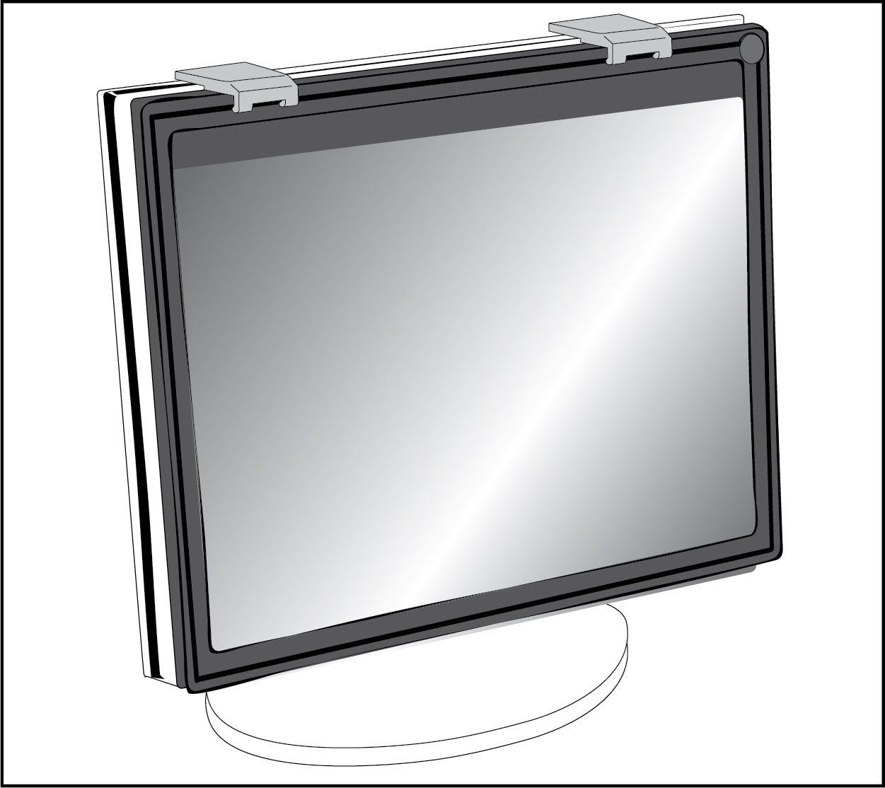 Illustration of a monitor attached with a framed privacy filter